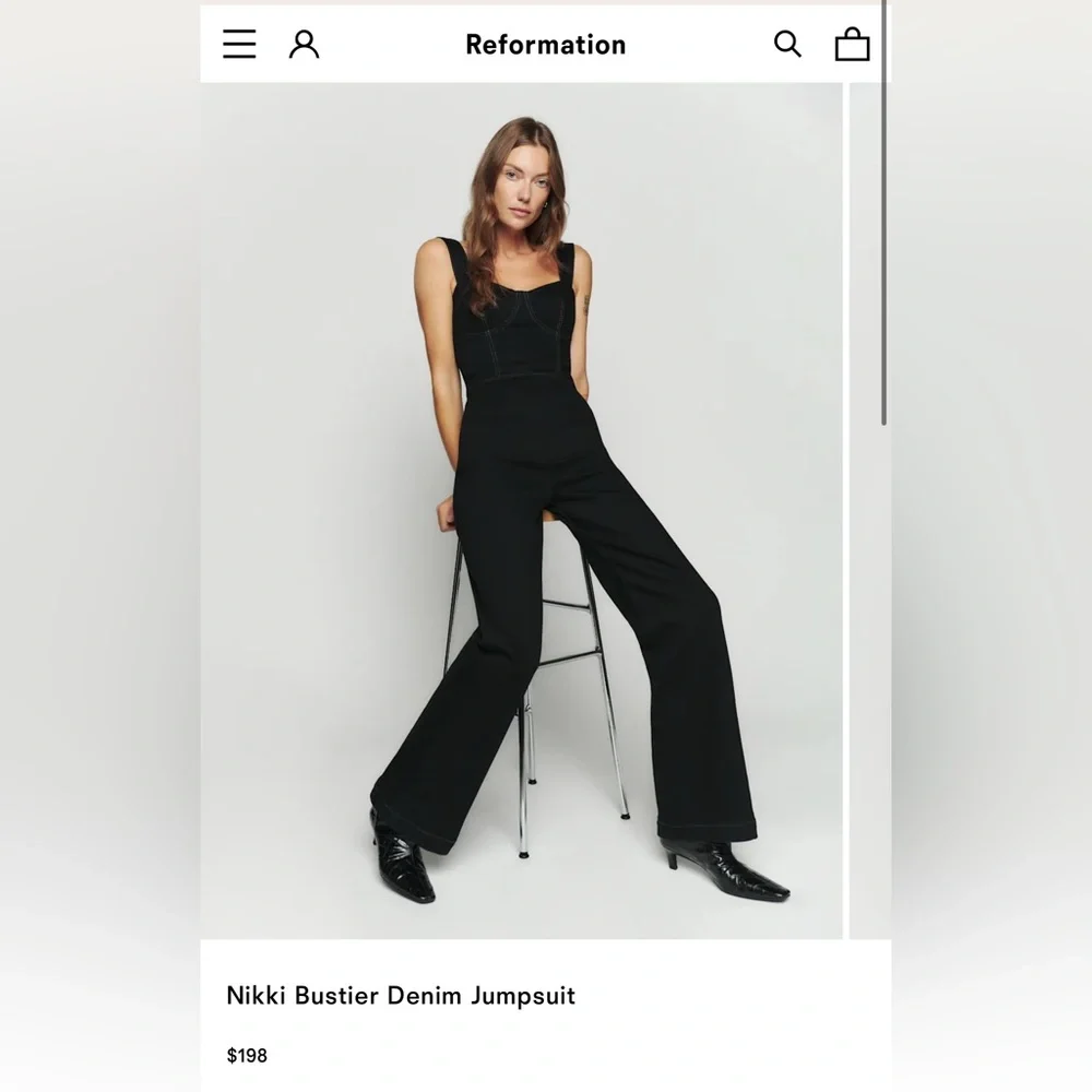 Reformation Black Denim Jumpsuit Size 10 EUC - Picture 2 of 5